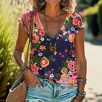Afslappet T-Shirt Med Blomsterprint
