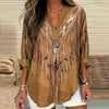 【Langærmet】Vintage Bluse Med Etnisk Print