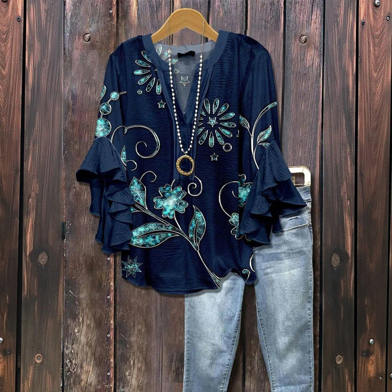 Vintage Bluse Med Blomsterprint