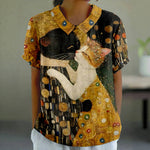Vintage Bluse Med Kattetryk