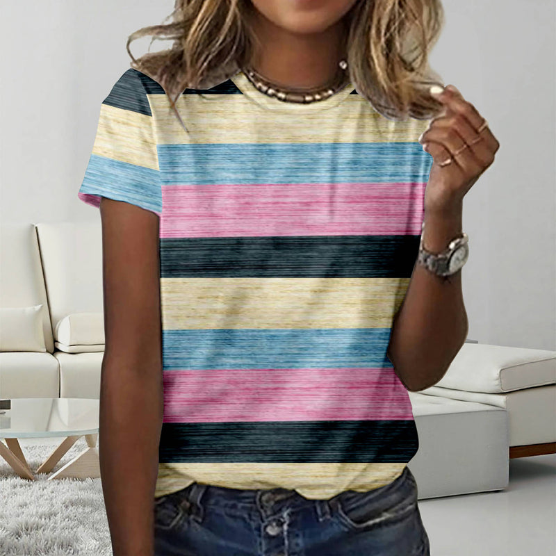 Farve Blok Stribet T-Shirt