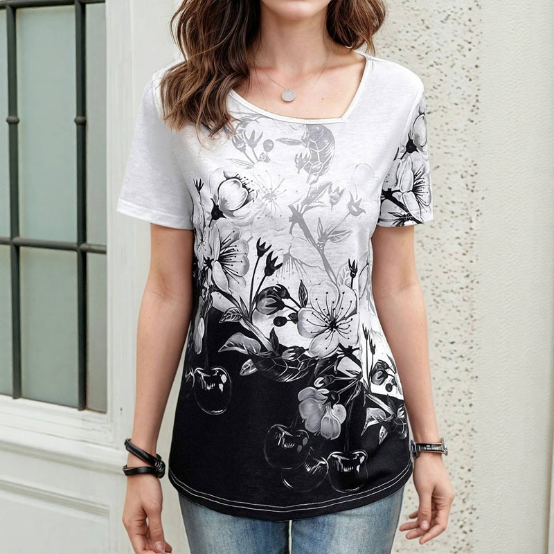 Farveblok Blomstret T-Shirt